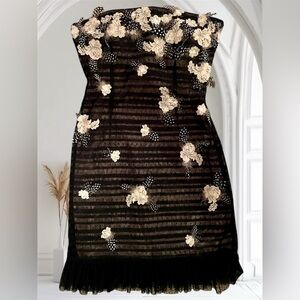 BCBGMaxAzria Strapless Black & Cream Floral Mini Dress